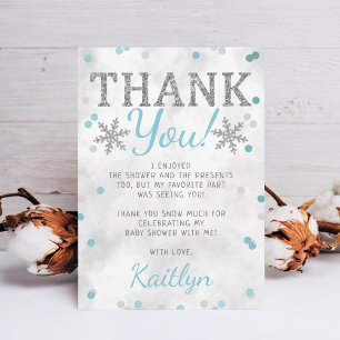 Blue Boy's Winter Christmas Baby Shower Dankeskarte