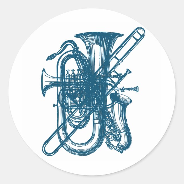 Blue Brass & Sax Runder Aufkleber (Vorderseite)