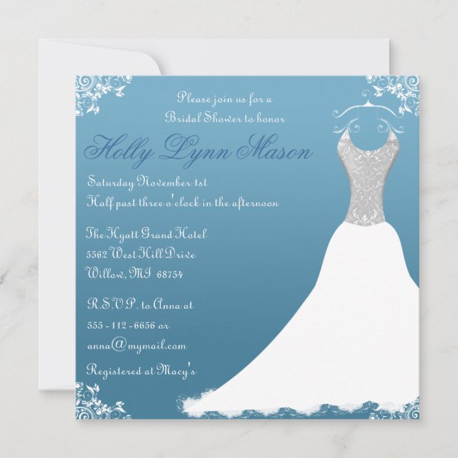 Blue Brautparty Hochzeitsgown Einladung (Vorderseite)