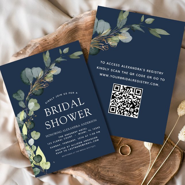 Blue Brautparty QR Code Eucalyptus Einladung (Von Creator hochgeladen)