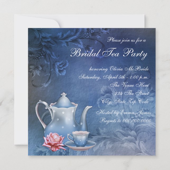 Blue Bridal Tea Party Einladung (Rückseite)
