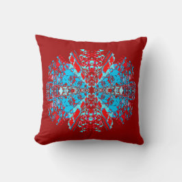 Blue Bright Red auf Red Jewel wie Mandala Design Kissen