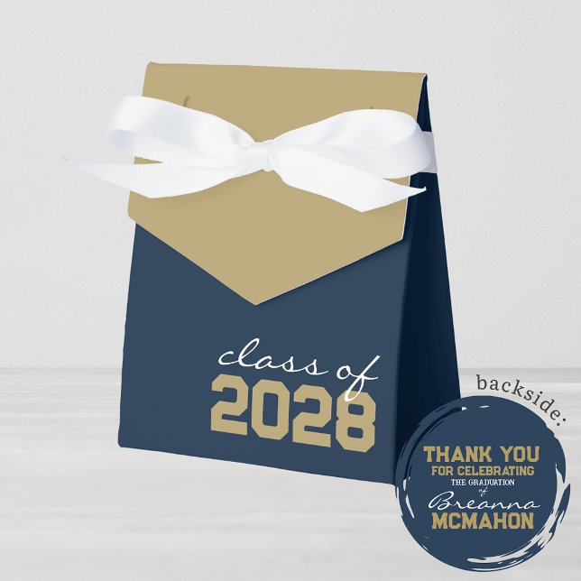 Blue & Bronze Gold Abschluss Gefälligboxen Geschenkschachtel (Navy Blue and Taupe Gold Graduation Favor Gift Boxes for any Class Year)