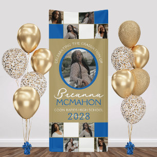 Blue & Bronze Gold Foto Collage Abschluss Vinyl Banner