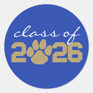 Blue & Bronze Gold Paw Print Abschluss Stickers