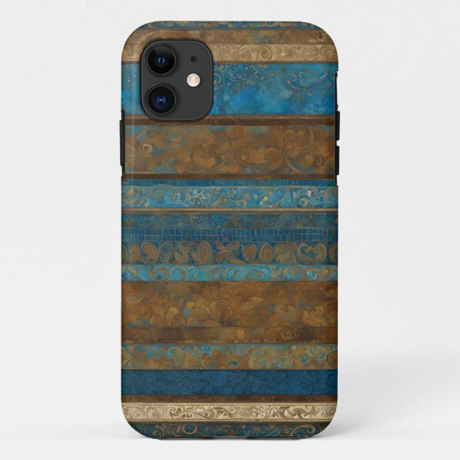 Blue Bronze und Gold Grunge Streifen Case-Mate iPhone Hülle (Rückseite)