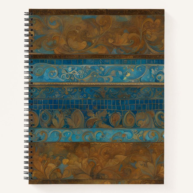 Blue Bronze und Gold Grunge Streifen Notizbuch (Vorderseite)