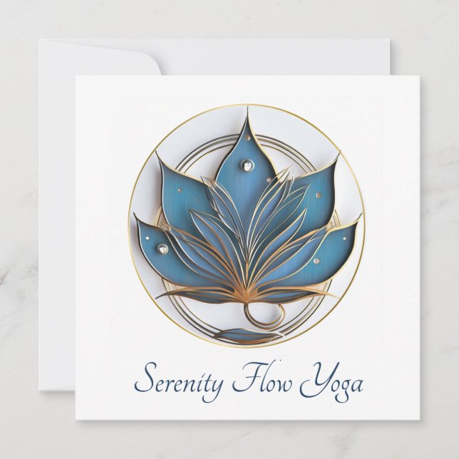 Blue Brown Abstrakt Lotus Blume Elegant stilvoll Einladung (Vorderseite)