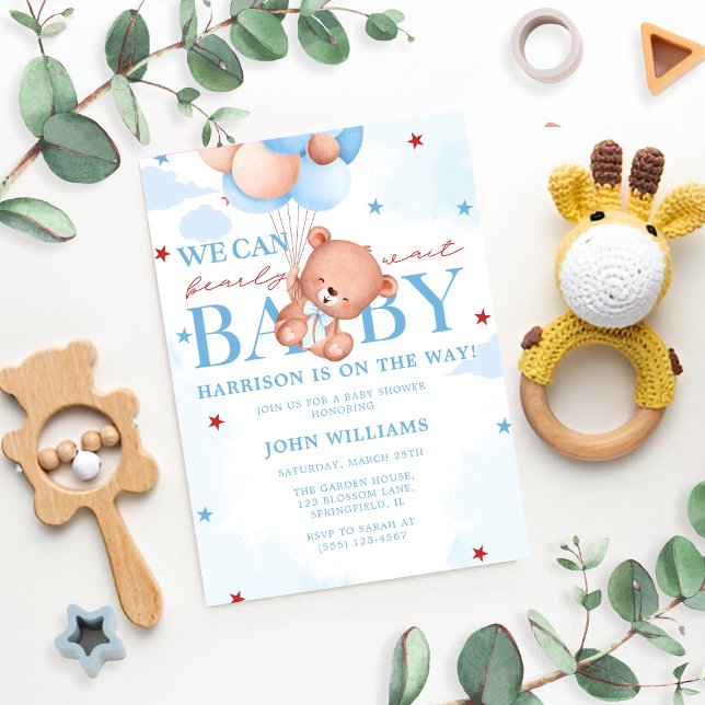 Blue Brown Baby Boy Bearly Wait Baby Dusche Einladung (Von Creator hochgeladen)