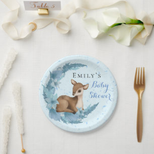 Blue Brown Bambi Halbmond Blume Dust Baby Boy P Pappteller