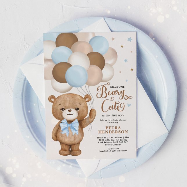 Blue Brown Beary Niedlich Teddy Bear Boy Baby Dusc Einladung (Von Creator hochgeladen)