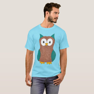Blue Brown Cartoon Owl Owls Bird Tee Shirt