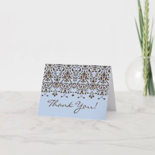 Blue & Brown Damask Danke Note Card