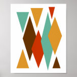 Blue Brown Diamonds Triangles Mid Century Modern Poster<br><div class="desc">This mid century modern poster features diamonds and triangles in the colors of turquoise,  orange,  yellow,  and brown. This will make a fabulous addition to your home decor!</div>