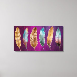 Blue Brown Feathers Lila Stretched Canvas Print Leinwanddruck
