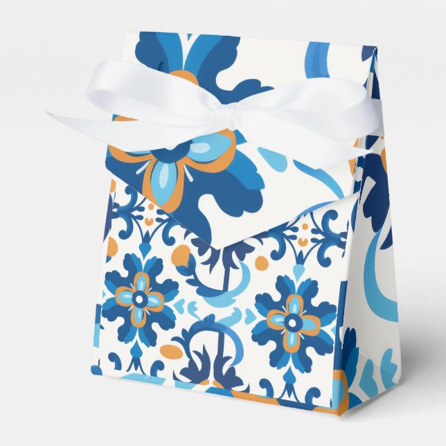 Blue & Brown Floral Geschenktasche mit Lid Geschenkschachtel (Vorderseite)