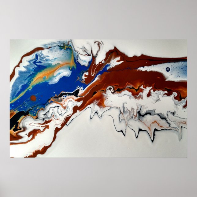 Blue Brown Gold Marmor Abstraktes Fluid Art Poster (Vorne)