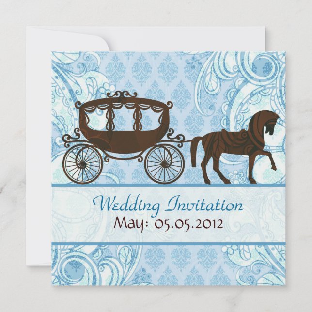 Blue & Brown Horse & Carriage - Einladung zur Hoch (Vorderseite)