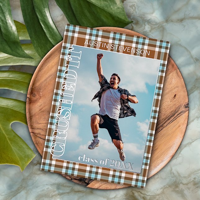 Blue Brown Kariert Gold Foil Abschluss Ankündigung (Von Creator hochgeladen)