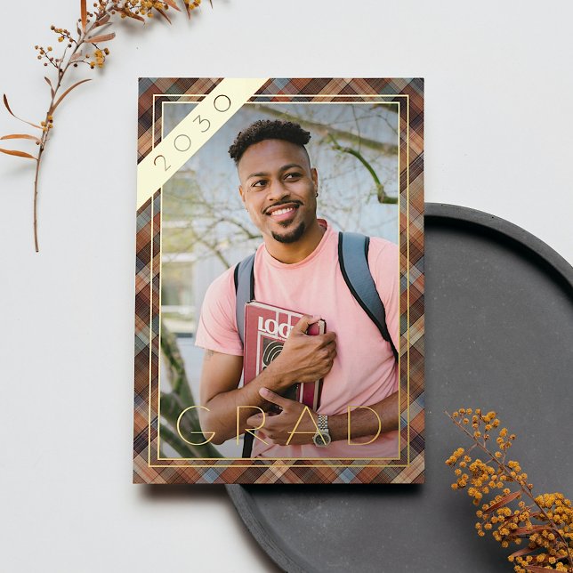 Blue Brown Kariert Gold Foil Abschluss Ankündigung (Von Creator hochgeladen)