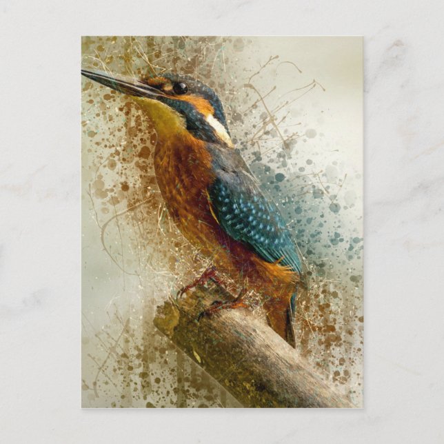 Blue Brown Kingfisher Abstrakt Postkarte (Vorderseite)