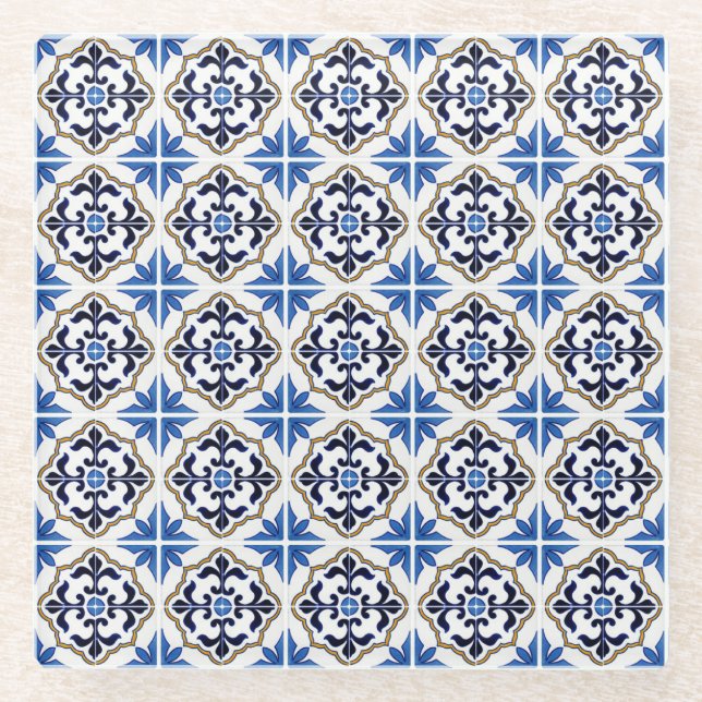 Blue Brown marokkanische Tile Glasuntersetzer (Vorderseite)