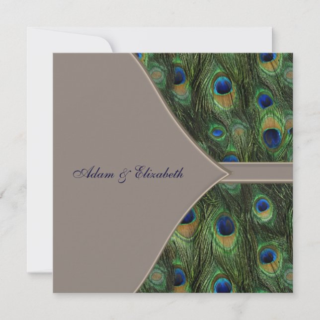 Blue Brown Peacock Hochzeitseinladungen Einladung (Vorderseite)
