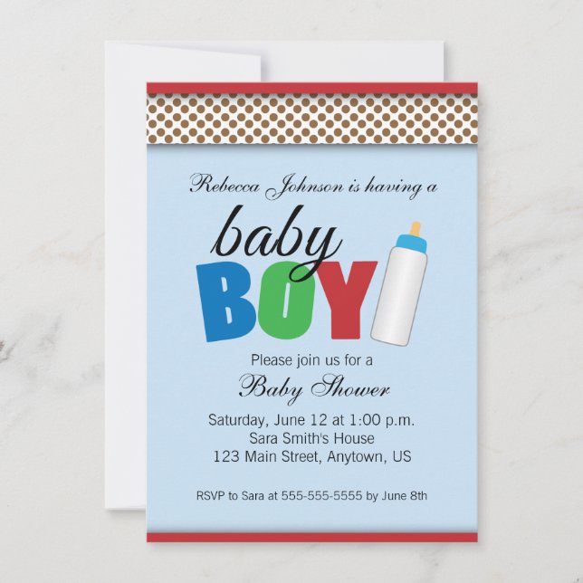 Blue & Brown Polka Dots Baby Shower Boy Einladung (Vorderseite)