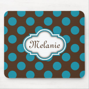 Blue Brown Polka Dots Quatrefolien Namplate Mousepad