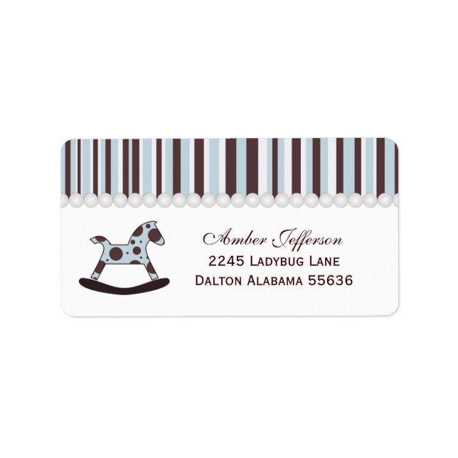 Blue & Brown Rocking Horst Address Labels Adressaufkleber (Vorne)