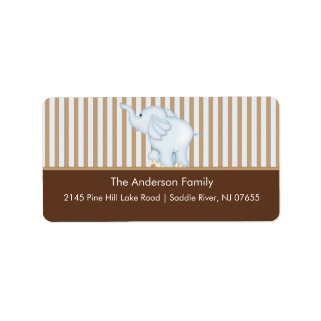 Blue & Brown Sweet Baby Elephant-Adressetikett Adressaufkleber (Vorne)