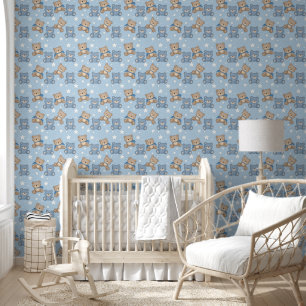 Blue Brown Teddy Bären Stars Pattern Baby Kinderzi Tapete
