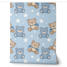 Blue Brown Teddy Bären Stars Pattern Baby Kinderzi Tapete
