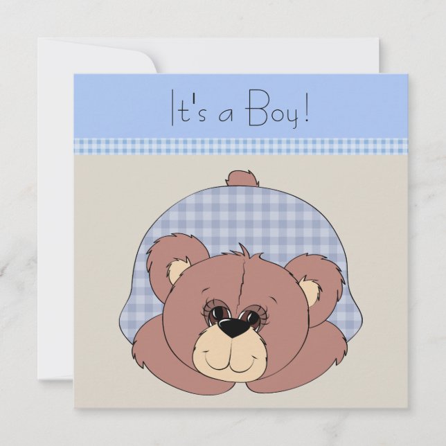 Blue Brown Teddy Bear Baby Boy Dusche Einladung (Vorderseite)