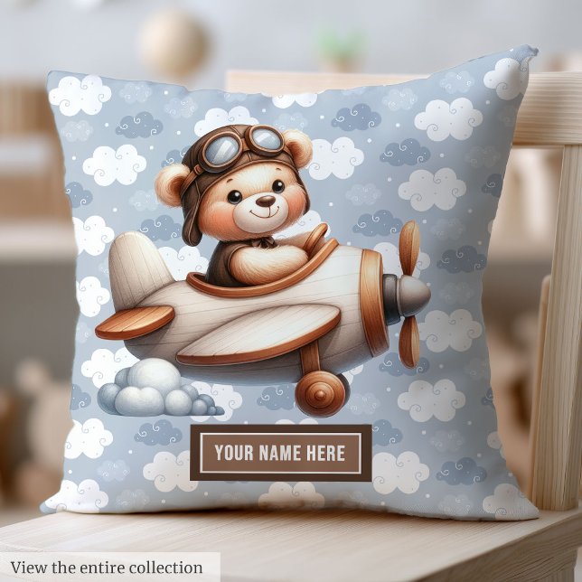 Blue Brown Teddy Bear Baby Dusche Personalisiert Kissen (Blue Brown Teddy Bear Baby Shower Personalized Throw Pillow)