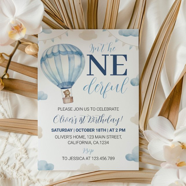 Blue Brown Teddy Bear Boy Invitation Anniversaire (Créateur téléchargé)