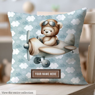 Blue Brown Teddy Pilot Pillow Custom Baby Boy Gesc Kissen