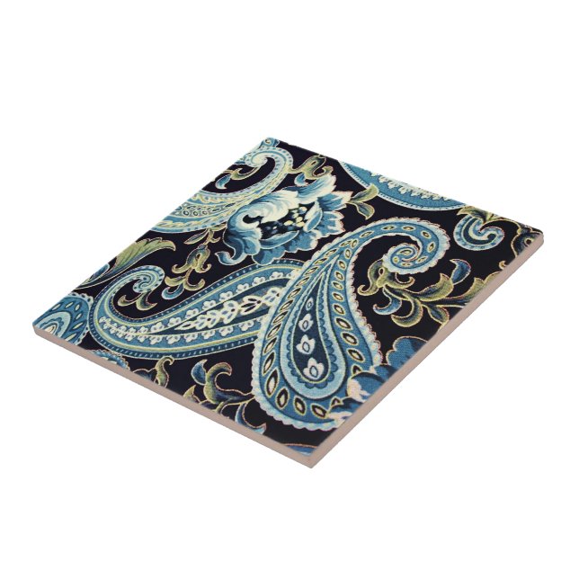 Blue Brown Vintag Paisley Fliese (Seite)