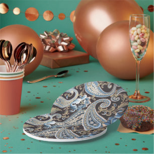 Blue Brown Vintag Paisley Pappteller
