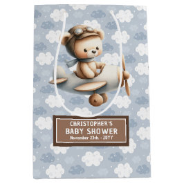 Blue Brown Watercolor Bear Baby Dusche Beutel Mittlere Geschenktüte