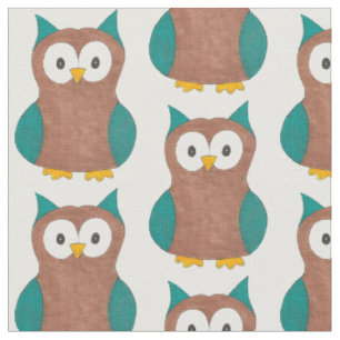 Blue Brown Wise Old Owl Bird Animal Print Stoff