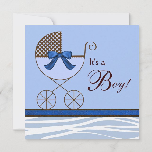 Blue Brown Zebra Baby Boy Shower Invitations (Devant)