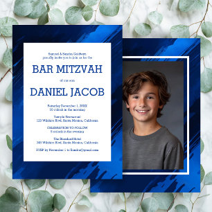 Blue Brushstrokes Custom Foto BAR BAT MITZVAH Einladung