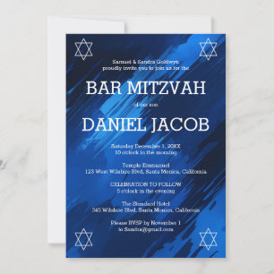 Blue Brushstrokes Stars Custom BAR BAT MITZVAH Einladung