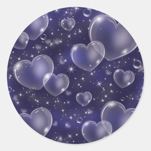 Blue Bubble Hearts Niedlich Girly 90er Jahre Stil  Runder Aufkleber (Vorderseite)