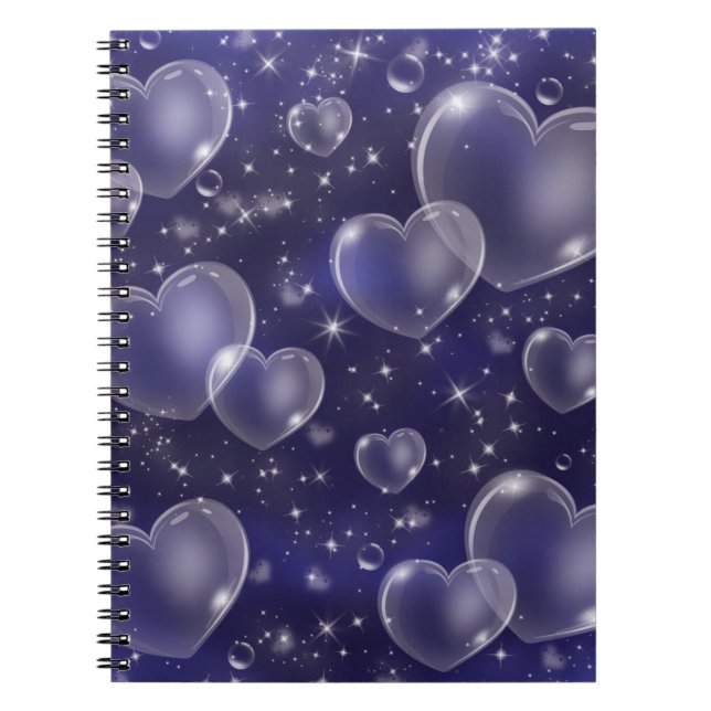 Blue Bubble Hearts Niedlich Girly 90er Jahre Style Notizblock (Vorderseite)