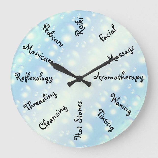 Blue Bubbles Beauty Therapy Design Große Wanduhr (Vorderseite)