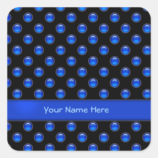 Blue Bubbles Black Quadratischer Aufkleber (Vorderseite)