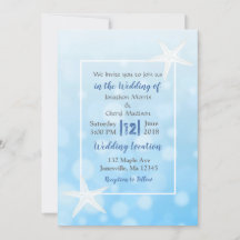 Blue Bubbles Starfish Plage Mariage Invitations