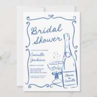 Blue Bubbly Brautparty Champagner Brunch Einladung